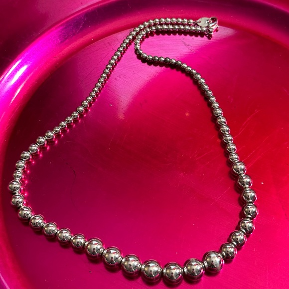 Silvertone Lightweight Graduated Beaded Choker Necklace - Picture 2 of 5